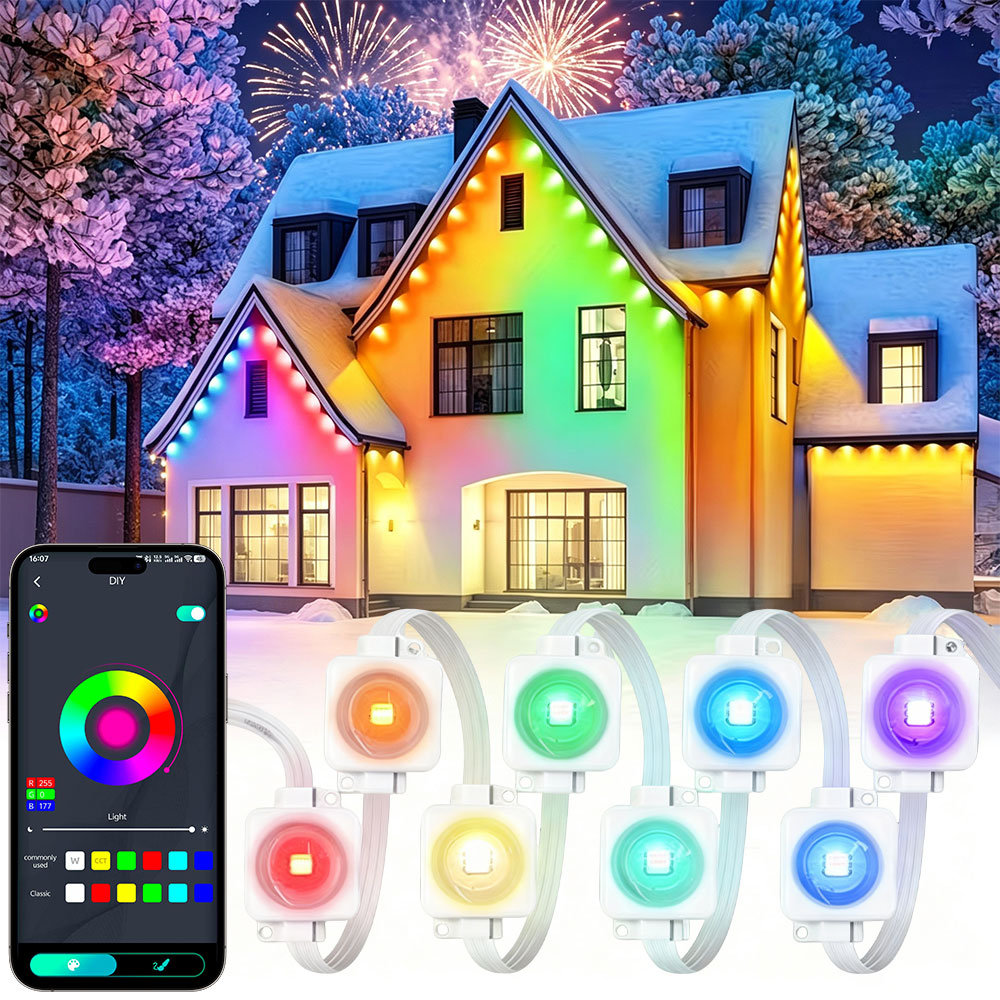 Smart Home Yellow - Guirlande lumineuse extérieure permanente intelligente RGBIC